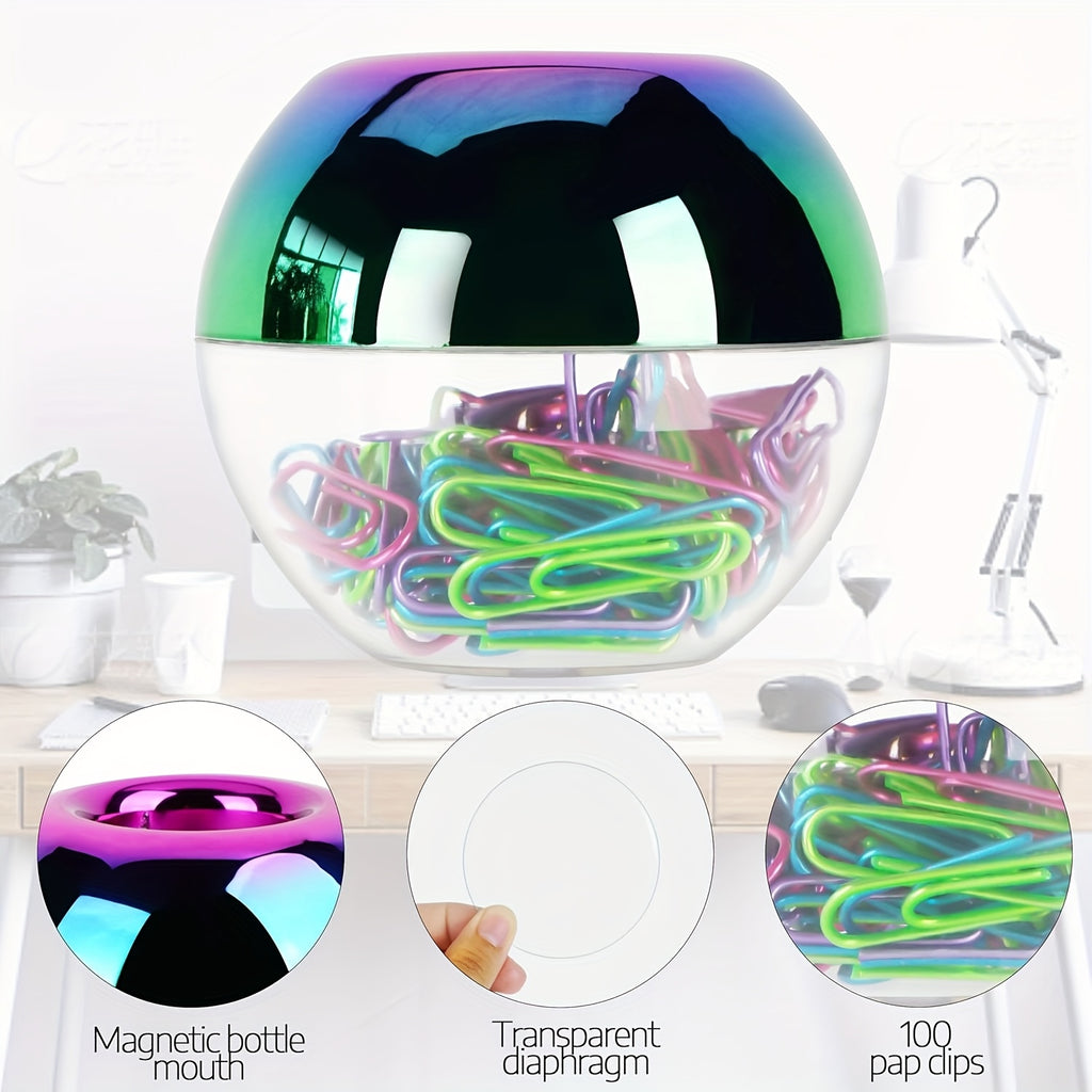 100pcs 28mm Paper Clips in Round Paper Clip Dispenser Holder with Magnetic Lid Ring for Office School Home Organizer Accessories Gift Idea