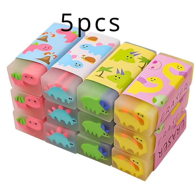 Cute Dinosaur Pencil Erasers 5pcs - Funny Cartoon Rubber Erasers for Youngsters, Perfect for School And Drawing