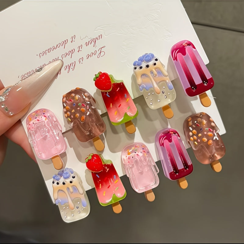 10pcs of Women'S Exquisite And Cute Sweet Ice Cream Hair Clips with Colorful 3D Decorations for a Youthful Look