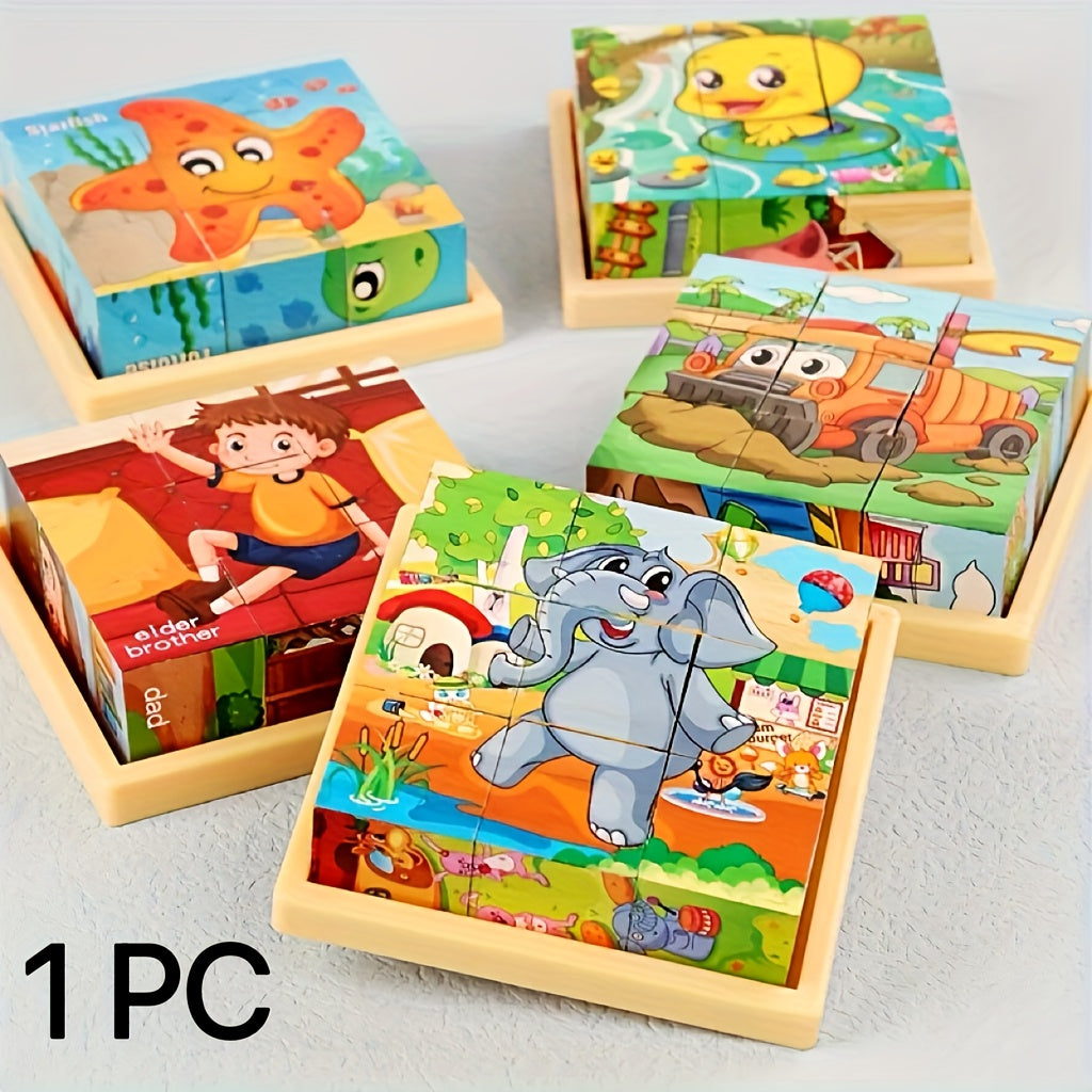 Six sides Wooden Blocks Cube Puzzles for Kids - Wooden Jigsaw Puzzles 9 Cubes Blocks, Ocean World Animals Theme, Educational Toy for Concentration, Sorting, Logical Thinking, Ideal for Festive Gifts
