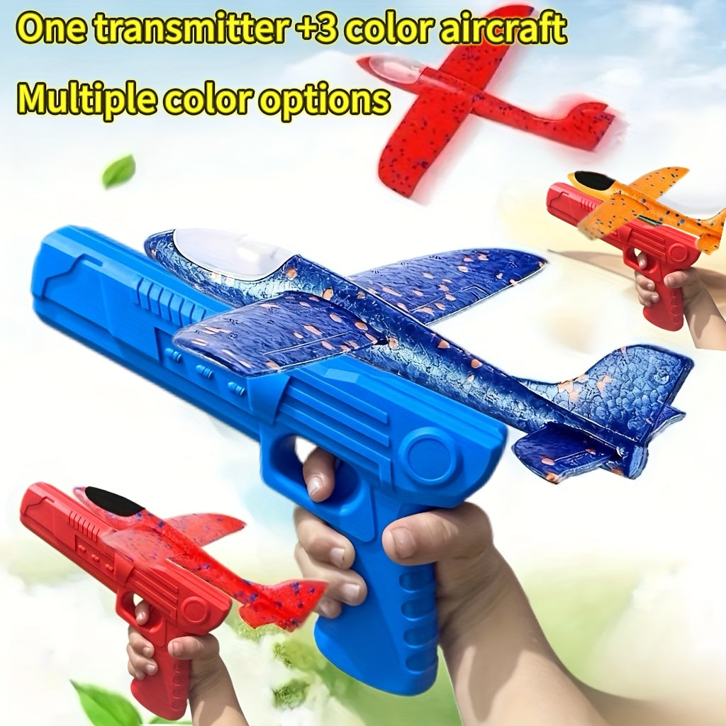 1 Launcher & 3 Airplanes Foam Flying Toy - Soft Foam Airplanes Suitable for Boys & Girls, Indoor/Outdoor Flight System, Birthday/Christmas/Halloween Gift, Launcher & Planes