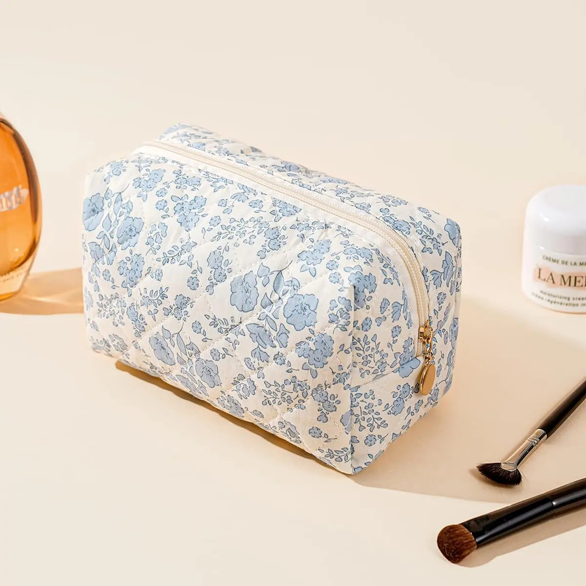 Storage - Organizer Floral Puffy Quilted Makeup Bag Flower Printed Cosmetic Pouch Large Travel Cosmetic Bag Make up Aesthetic