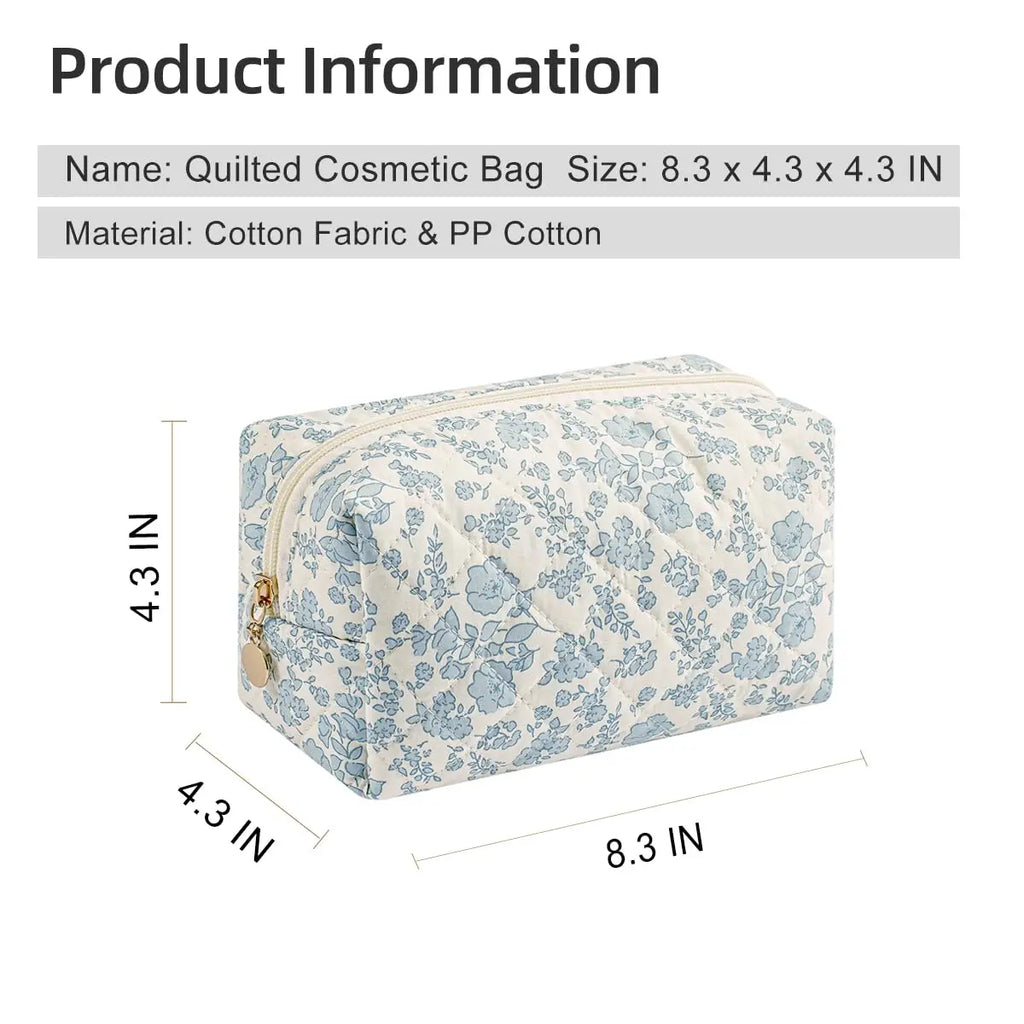 Storage - Organizer Floral Puffy Quilted Makeup Bag Flower Printed Cosmetic Pouch Large Travel Cosmetic Bag Make up Aesthetic