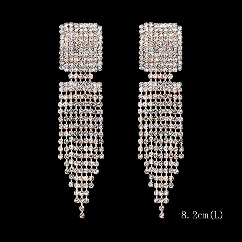 Brillessa - BLIJERY Bling Rhinestone Crystal Long Tassel Drop Earrings for Women Big Hanging Dangle Earrings Brincos Bridal Wedding Jewelry