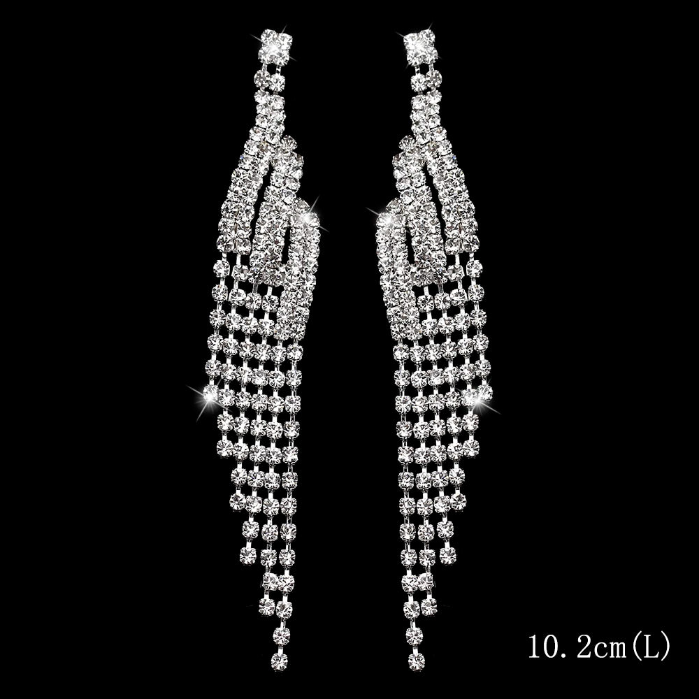 Brillessa - BLIJERY Bling Rhinestone Crystal Long Tassel Drop Earrings for Women Big Hanging Dangle Earrings Brincos Bridal Wedding Jewelry