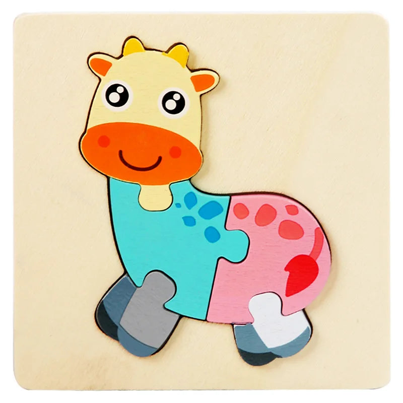 Kids Wooden Toys 3D Wood Puzzle Cartoon Animals Cognitive Jigsaw Puzzle Early Learning Educational Toys For Children Gift