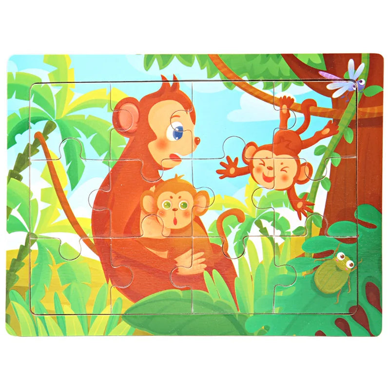 15*11cm 12pcs Wood Puzzle Kids Educational Toys Cartoon Animal/Traffic 3dD Wooden Puzzle Jigsaw Toys For Children Gifts