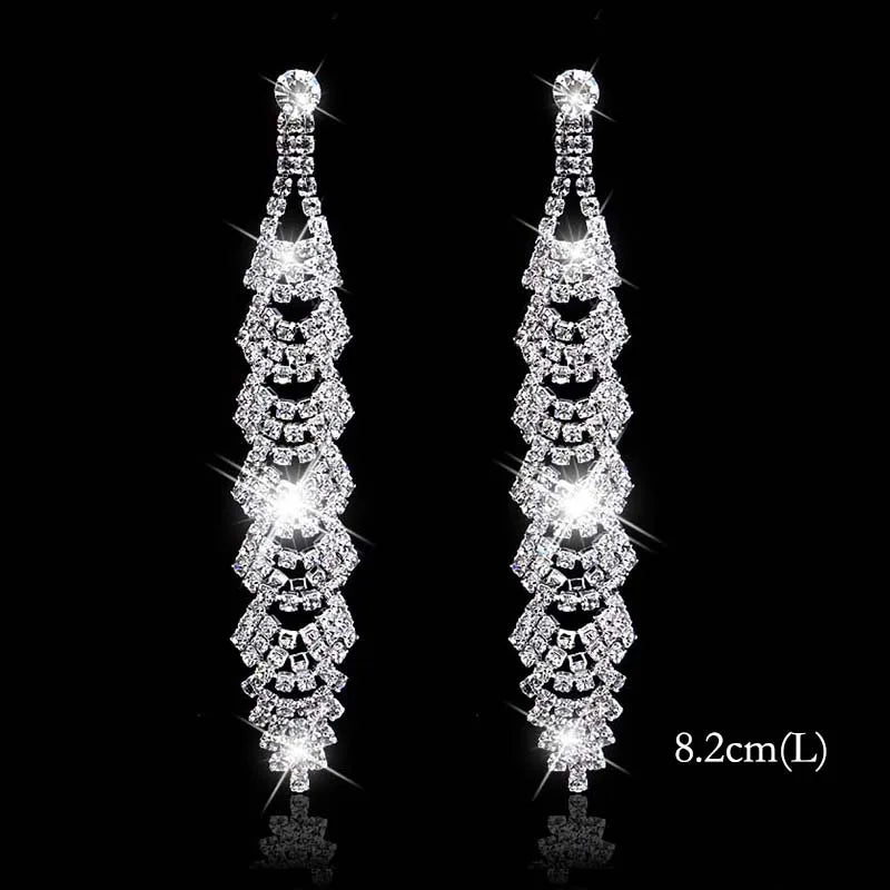Brillessa - BLIJERY Bling Rhinestone Crystal Long Tassel Drop Earrings for Women Big Hanging Dangle Earrings Brincos Bridal Wedding Jewelry