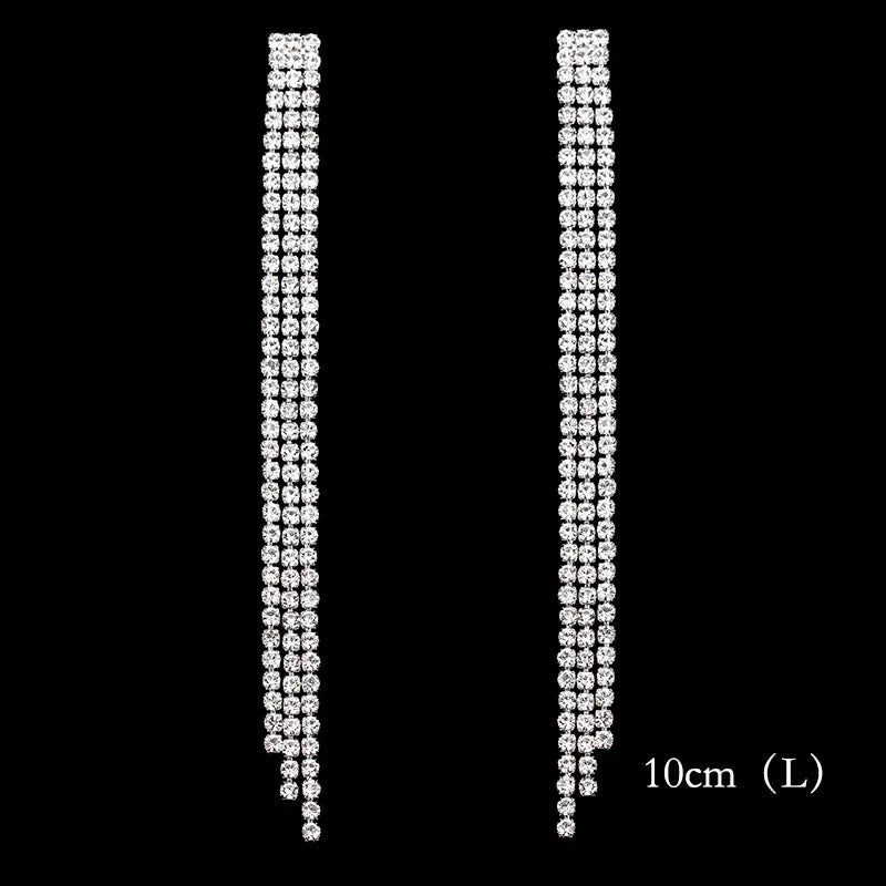 Brillessa - BLIJERY Bling Rhinestone Crystal Long Tassel Drop Earrings for Women Big Hanging Dangle Earrings Brincos Bridal Wedding Jewelry