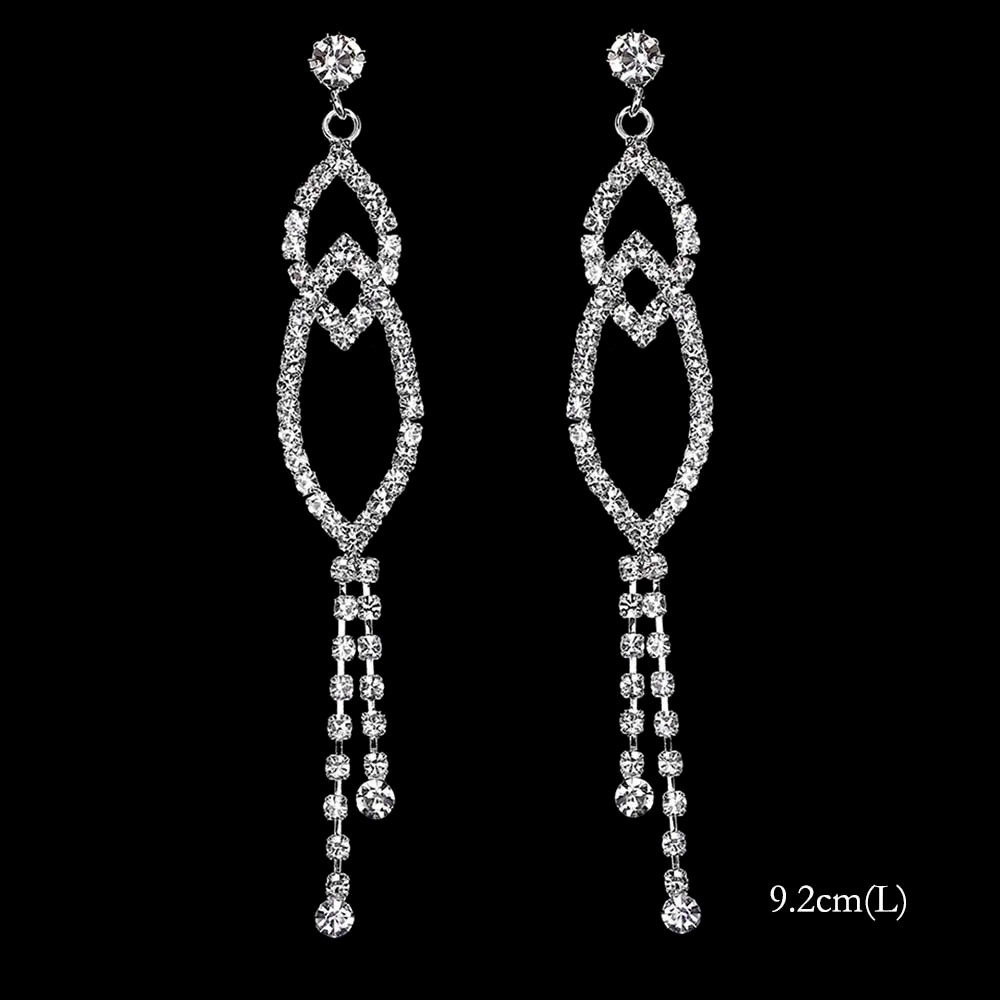 Brillessa - BLIJERY Bling Rhinestone Crystal Long Tassel Drop Earrings for Women Big Hanging Dangle Earrings Brincos Bridal Wedding Jewelry