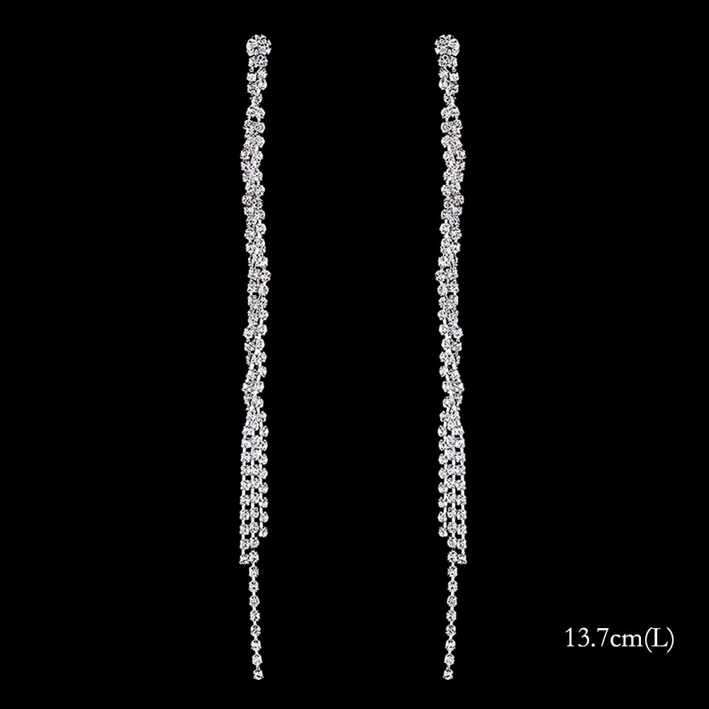 Brillessa - BLIJERY Bling Rhinestone Crystal Long Tassel Drop Earrings for Women Big Hanging Dangle Earrings Brincos Bridal Wedding Jewelry