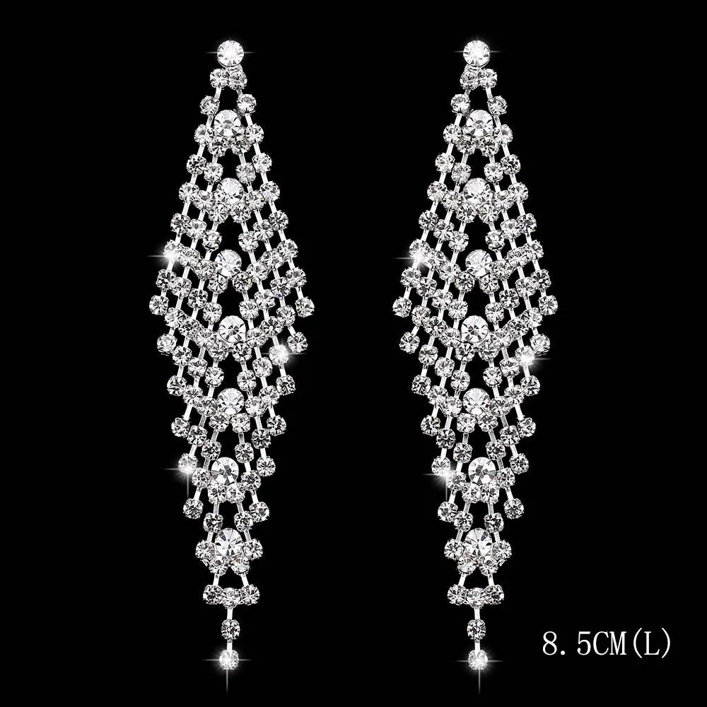 Brillessa - BLIJERY Bling Rhinestone Crystal Long Tassel Drop Earrings for Women Big Hanging Dangle Earrings Brincos Bridal Wedding Jewelry