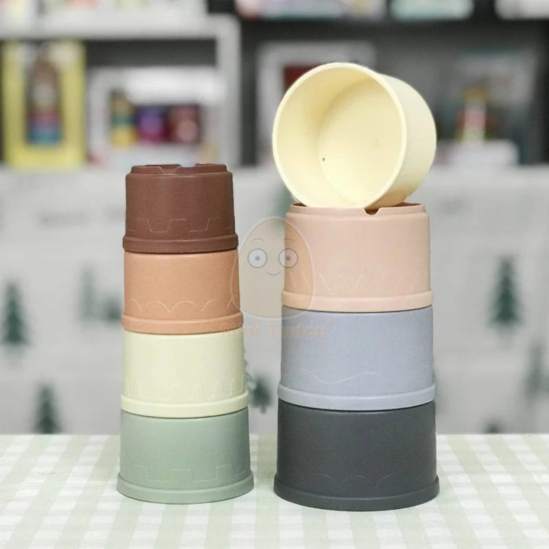 8PCS Baby Stacking Cup Toy Science Education Intelligence Stacked Tower Ring Bathtub Set Early Educational Toys For Infant Gift