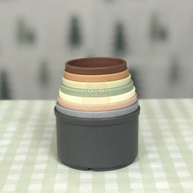8PCS Baby Stacking Cup Toy Science Education Intelligence Stacked Tower Ring Bathtub Set Early Educational Toys For Infant Gift