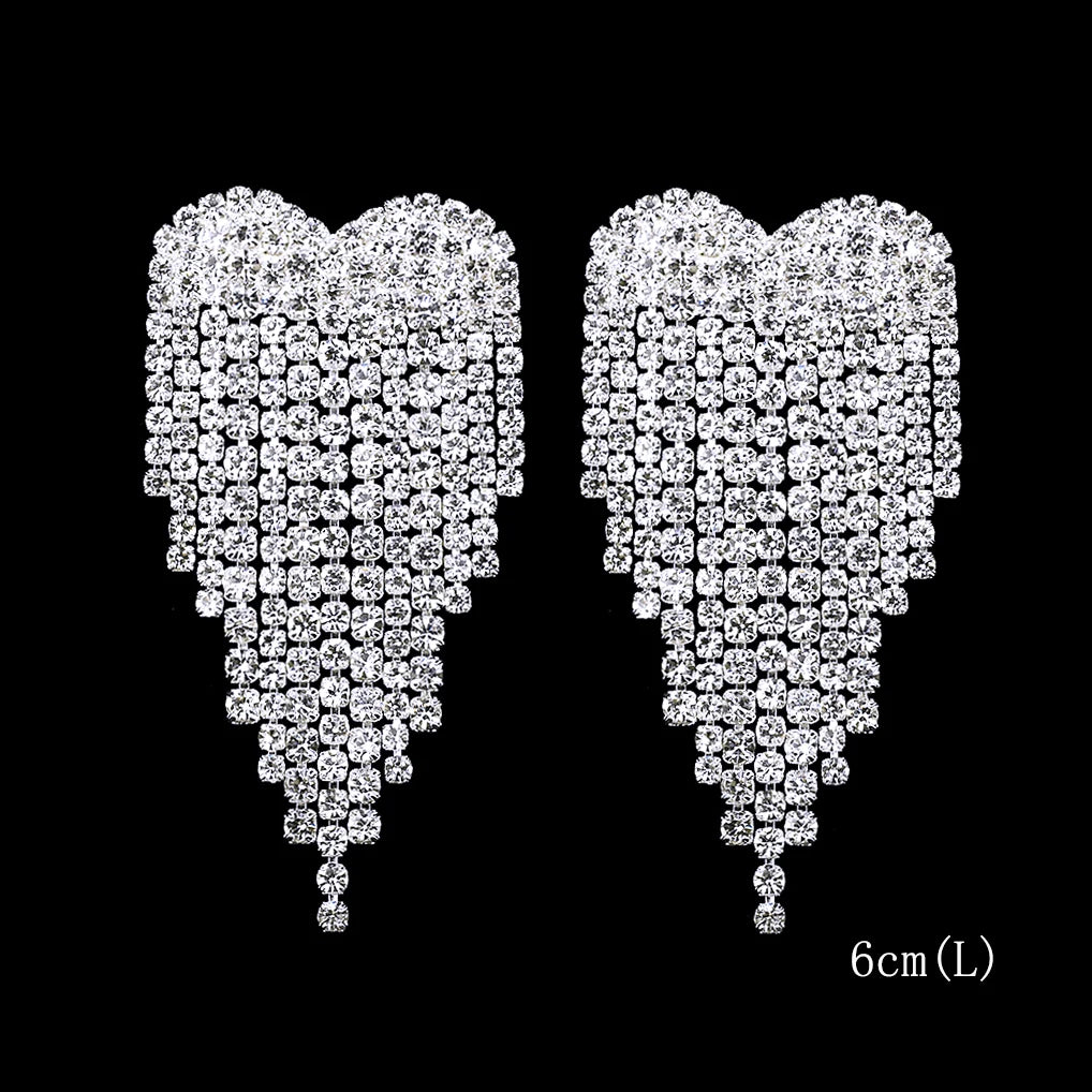 Brillessa - BLIJERY Bling Rhinestone Crystal Long Tassel Drop Earrings for Women Big Hanging Dangle Earrings Brincos Bridal Wedding Jewelry