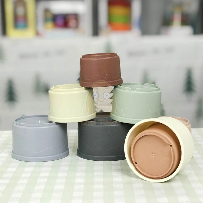 8PCS Baby Stacking Cup Toy Science Education Intelligence Stacked Tower Ring Bathtub Set Early Educational Toys For Infant Gift
