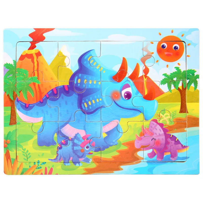 15*11cm 12pcs Wood Puzzle Kids Educational Toys Cartoon Animal/Traffic 3dD Wooden Puzzle Jigsaw Toys For Children Gifts