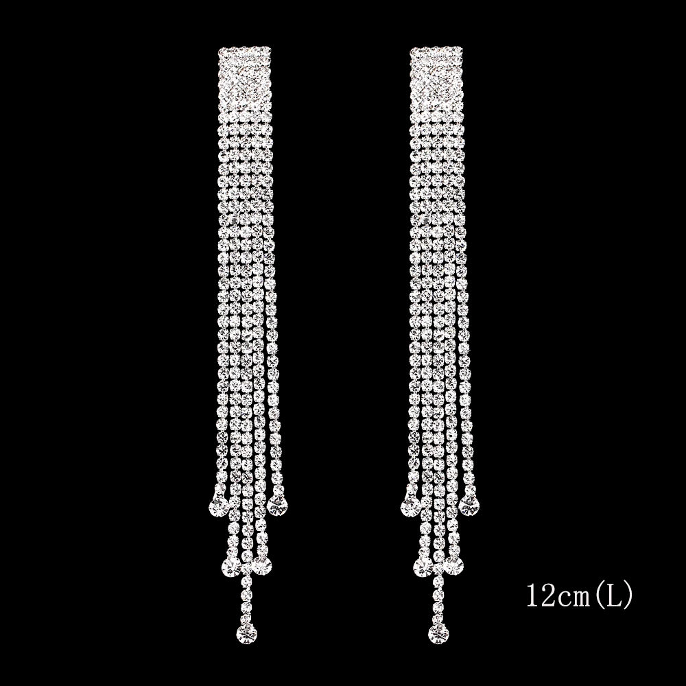 Brillessa - BLIJERY Bling Rhinestone Crystal Long Tassel Drop Earrings for Women Big Hanging Dangle Earrings Brincos Bridal Wedding Jewelry