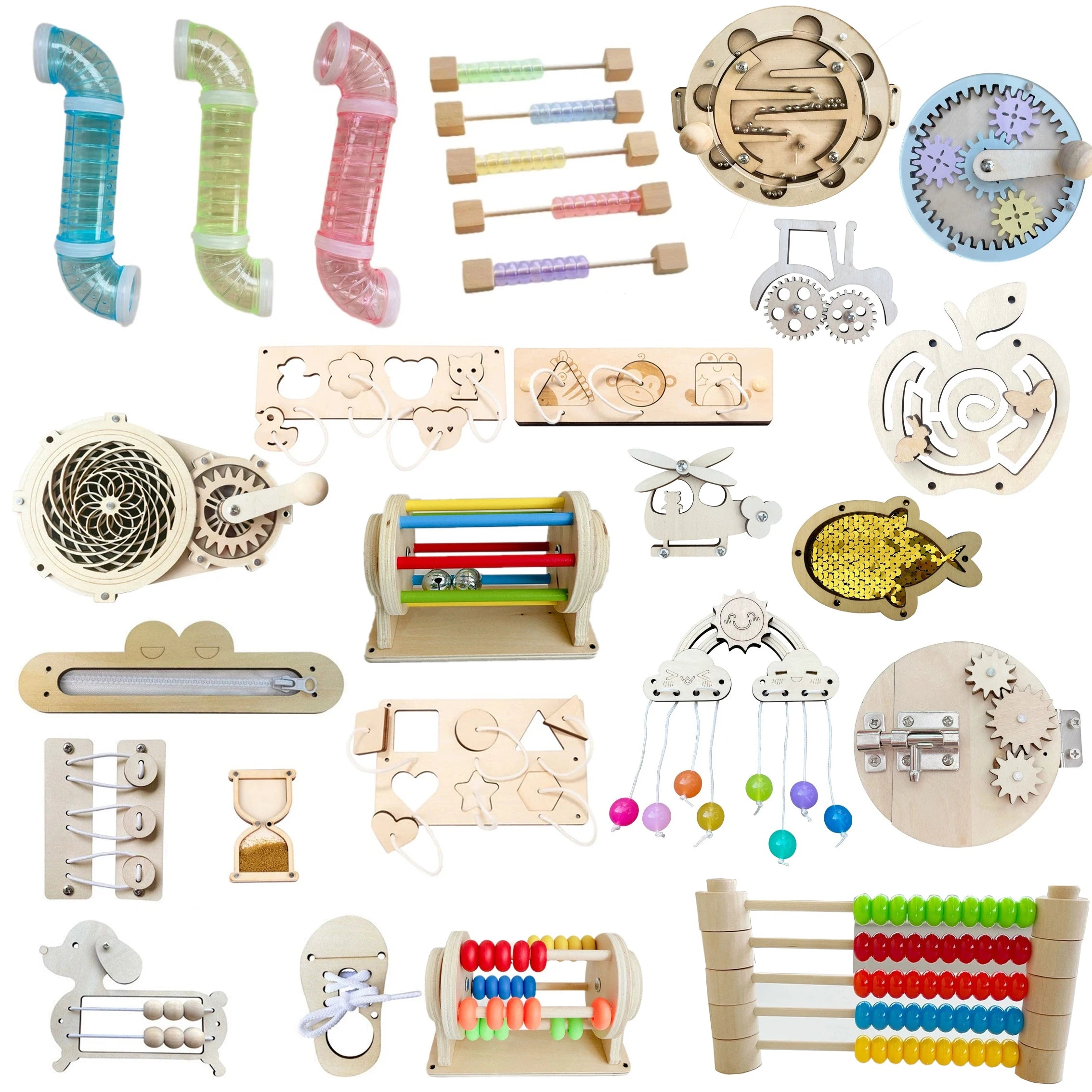 New Kindergarten Montessori Busy Board Hourglass Puzzles Accessories Bell Roller Counting bead Wall Toy Educational Toy For Gift