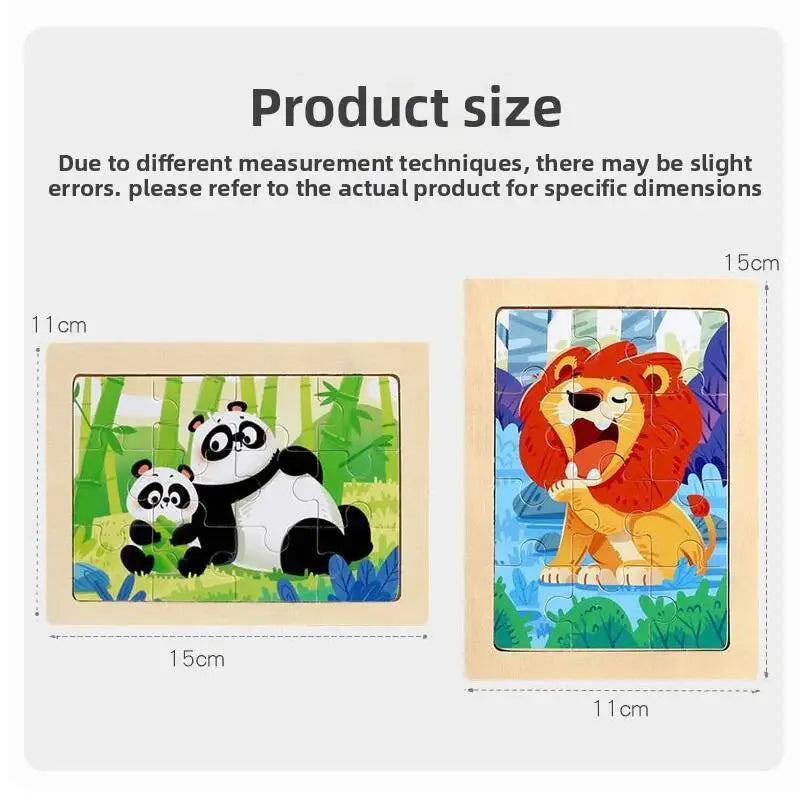 12piece Baby Wooden 3D Puzzle Cartoon Animal Dinosaur Intelligence Jigsaw Wooden Puzzle Game Educational Toys for Children