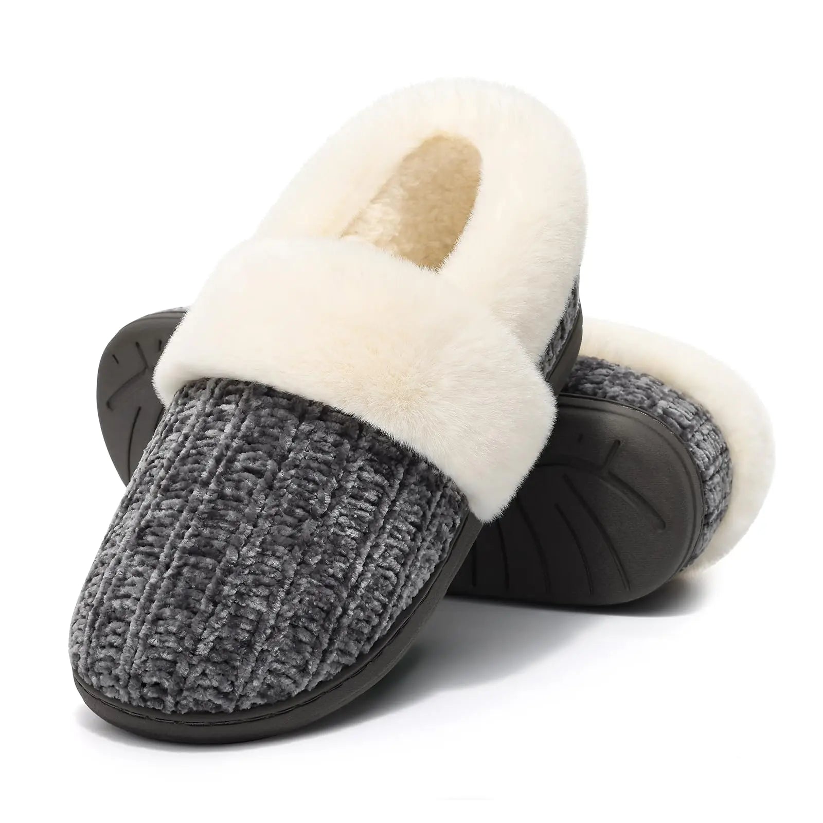 Pallene Fuzzy -  Winter Slippers For Men Women Casual Memory Foam Knit Flat Slides Cozy Plush Indoor Slippers Fluffy Cotton Shoes