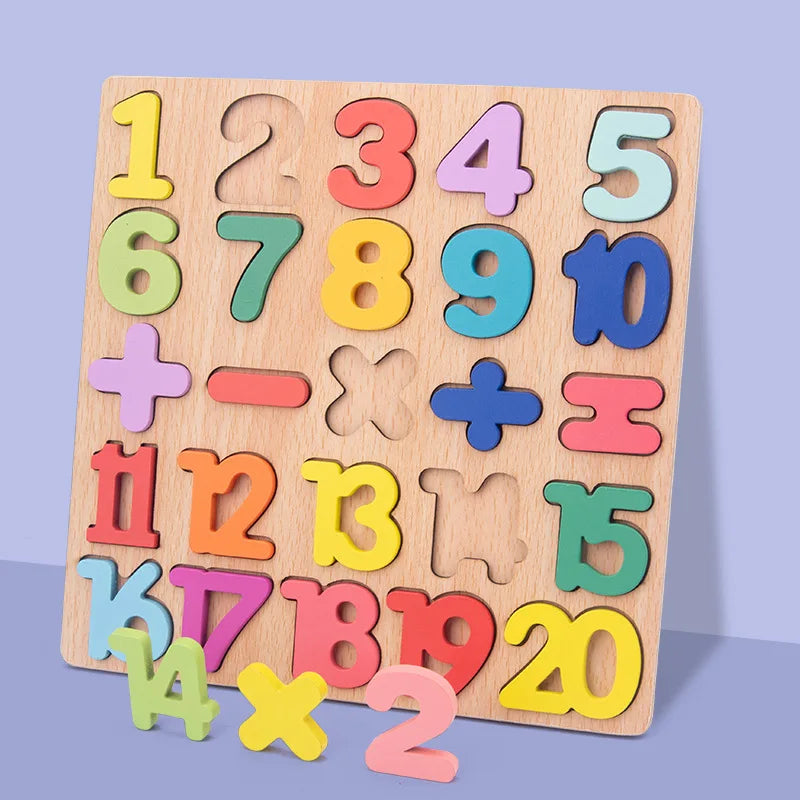 Toddlers Wooden Puzzle Montessori Baby Toys ABC Alphabet Number Shape Matching Board Game Preschool Educational Toy for Kids 2-4