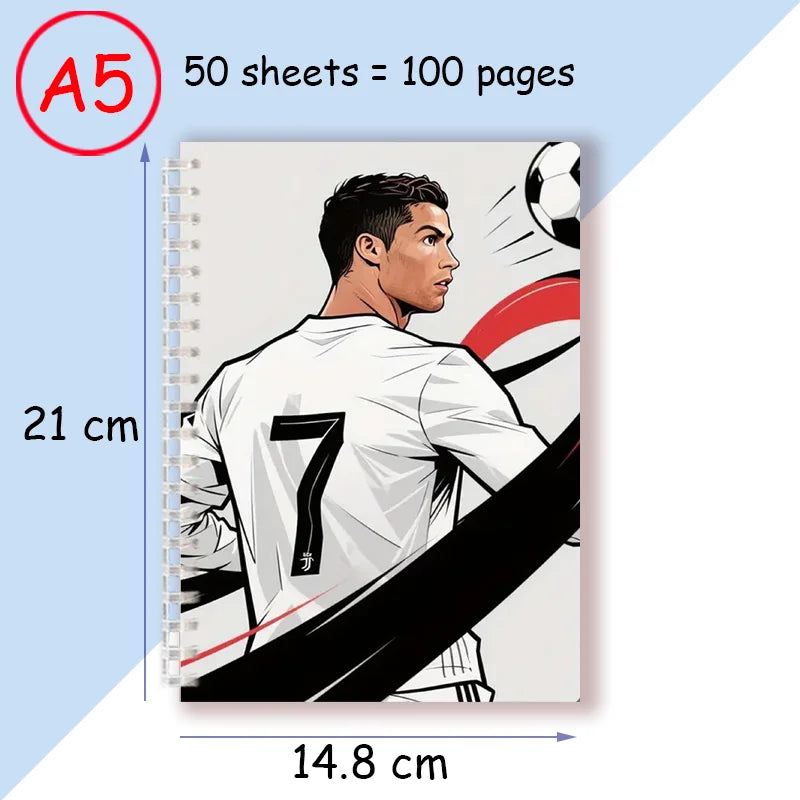 A5 Spiral Notebook Sporty Soccer-Themed Cristiano Ronaldo -100 Pages Journal Perfect Gift for Football Enthusiasts Sport Fans ﻿
