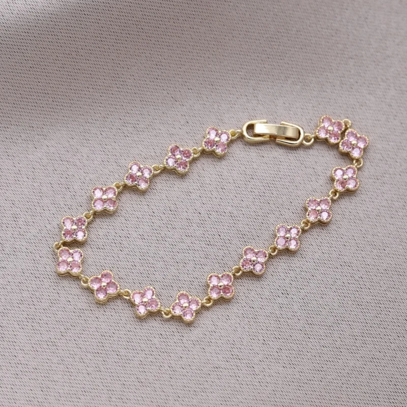 Florivra - Korean new design fashion jewelry 14K gold plated luxury blue zircon flower bracelet elegant women's daily work accessories