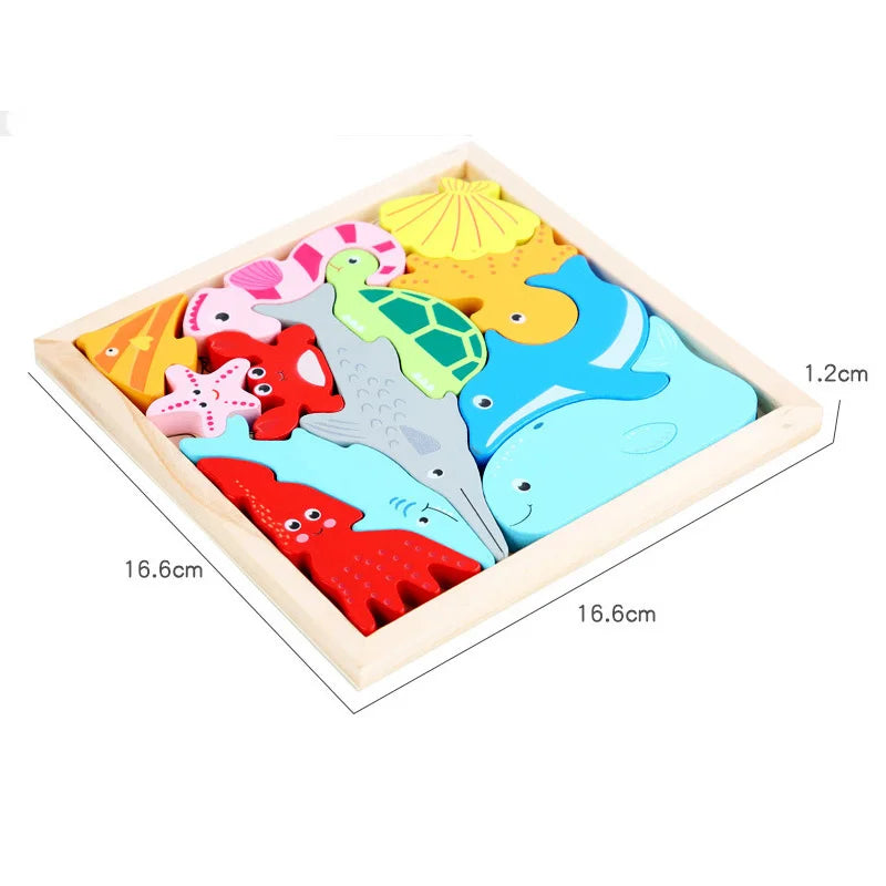 Children Montessori Wooden Toys Block Cartoon Animal Three-dimensional Jigsaw Puzzle Early Education Grab Board  3d Puzzle Toys