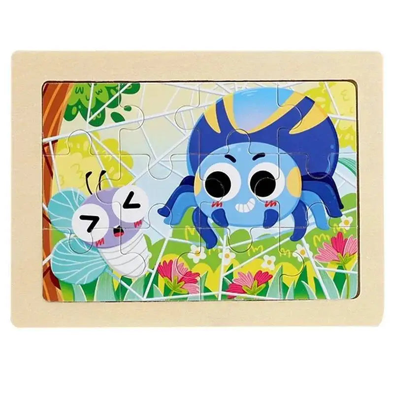 12piece Baby Wooden 3D Puzzle Cartoon Animal Dinosaur Intelligence Jigsaw Wooden Puzzle Game Educational Toys for Children