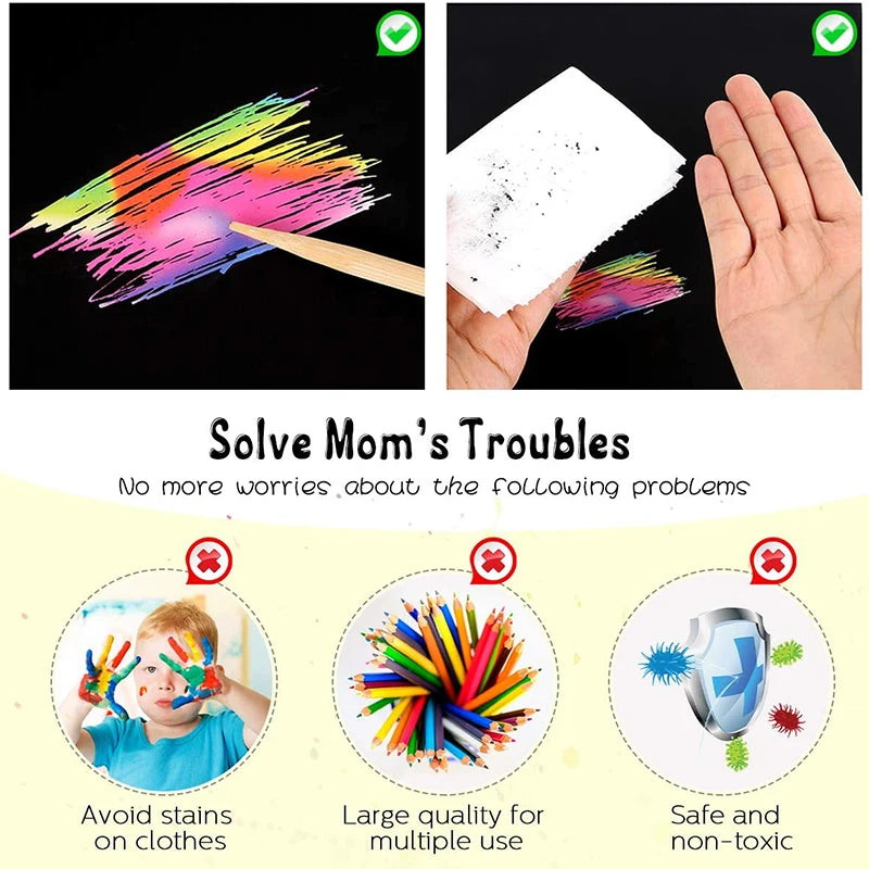 100/10pcs Rainbow Scratch Mini Notes Paper Pad Cards With 2 Stylus 2 Drawing Stencil Children Kids Draw Painting Toys Craft Gift