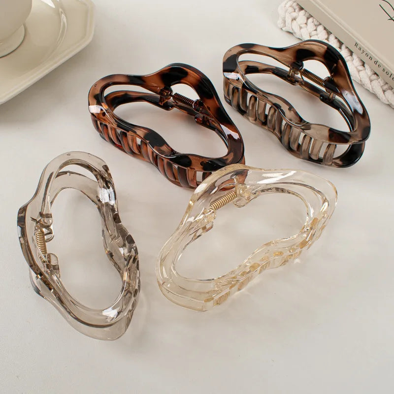 Clawelle - Irregular Hollow Out Hair Claws Clips Women Girls Tortoiseshell Large Crab Hair Clamps Barrettes Clips Hair Accessories Fashion