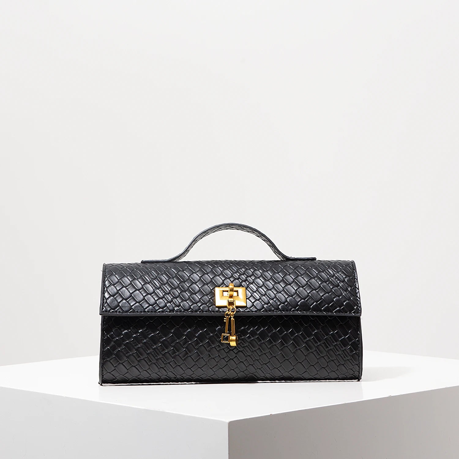 AMORA - 
Vintage Faux Leather Woven Baguette Bag, Flap Women's Clutch, Elegant Evening Bag, Burgundy Wallet, Women's Dress Party, Wedding Accessory (Random Pattern)