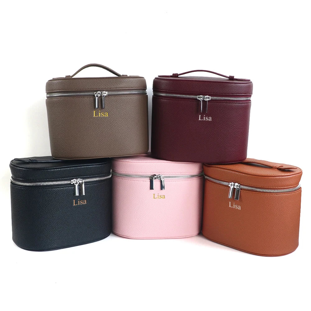 Large-capacity PU leather cosmetic box with internal storage box, customizable names and letters, travel portable cosmetic bag