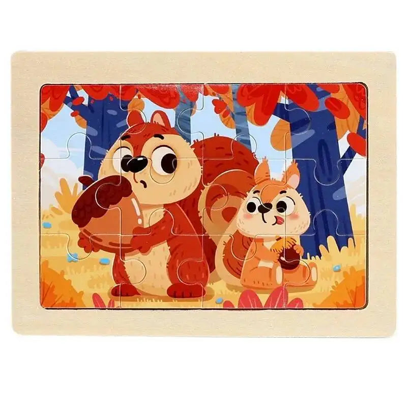 12piece Baby Wooden 3D Puzzle Cartoon Animal Dinosaur Intelligence Jigsaw Wooden Puzzle Game Educational Toys for Children