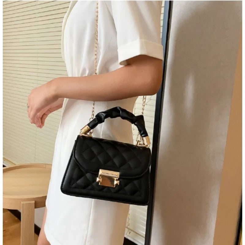 AURA Bag - 
Grid pattern tote bag women's buckle decoration flap wallet fashion PU leather crossbody bag high quality bag