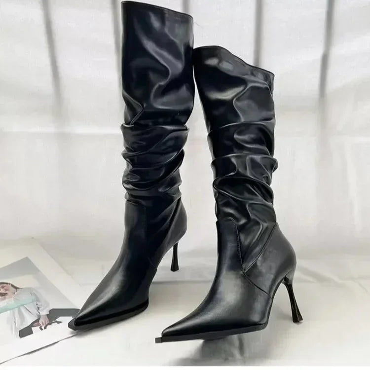Eleganza - Sexy Winter Women High Boots Fashion Pointed Toe Stiletto Heel Long Boots Ladies Elegant Knee High Boots Shoes Botas De Mujer