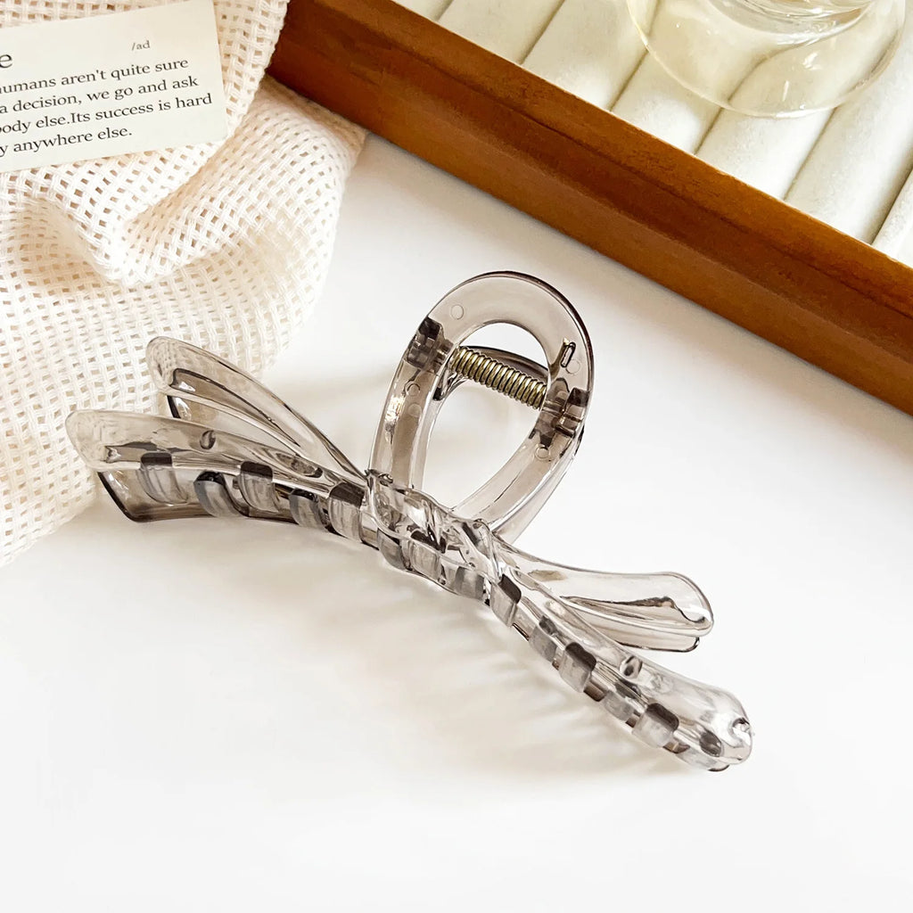 Bowrella - Korean Large Ribbon Hair Claw Crab Barrettes For Women Girls Sweet Acrylic Shark Bow Hair Clip Hairpin Ponytail Hair Accessories