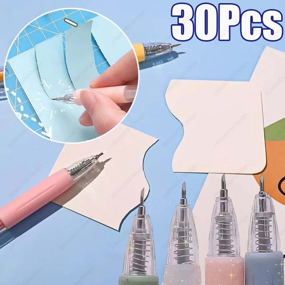 1-60Pcs Paper Cut Knife Pen Art Utility Knife Scrapbooking Cutting Tool DIY 3D Cabin Sticker Tape Cutter Express Box Knife