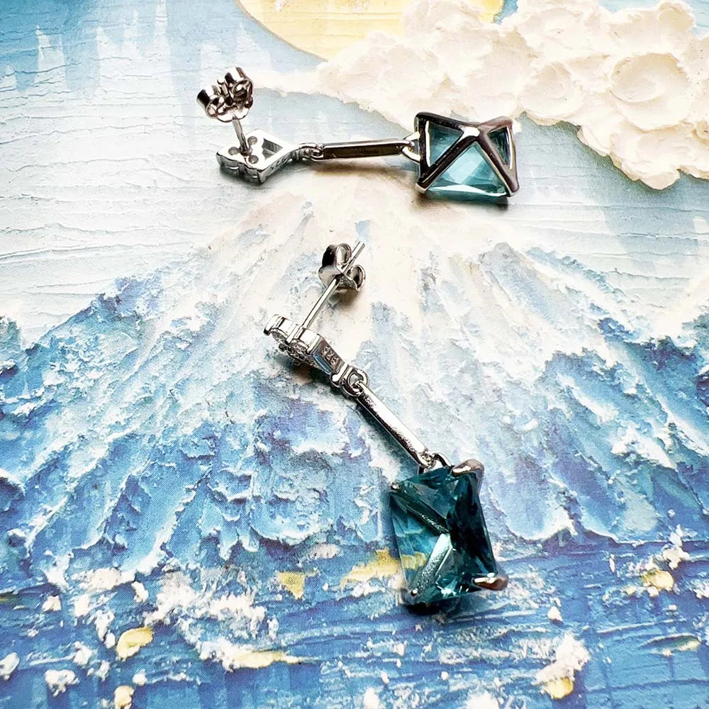 AQUARIS - 
Drop Earrings Square Aquamarine Europe Style Fine Jewelry Trendy Gift For Women In 925 Sterling Silver