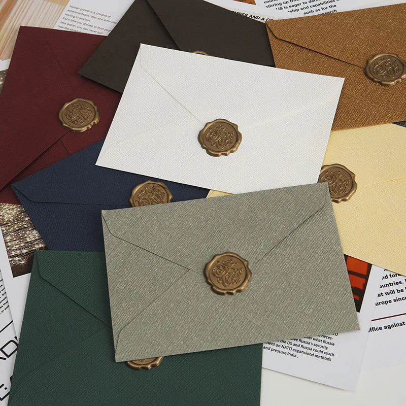 10pcs Linen-Textured Envelope Set with Wax Seal - Retro Western Specialty Paper for Love Letters Invitations Linen Envelopes