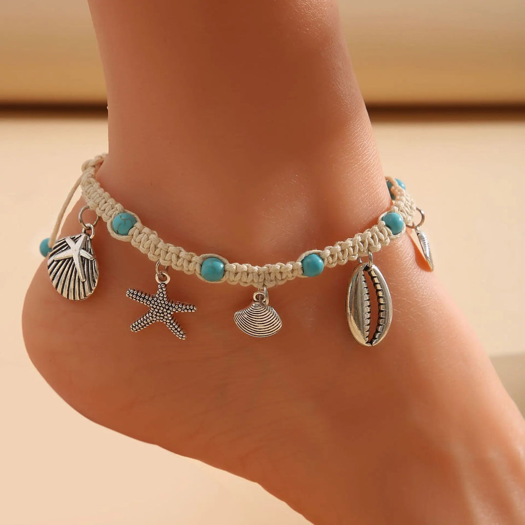 BOHOSHELL - 
Bohemian Shell Starfish Summer Beach Anklets for Women Tortoise Ankle Bracelet on Leg Girls Barefoot Handcraft Chain Jewelry