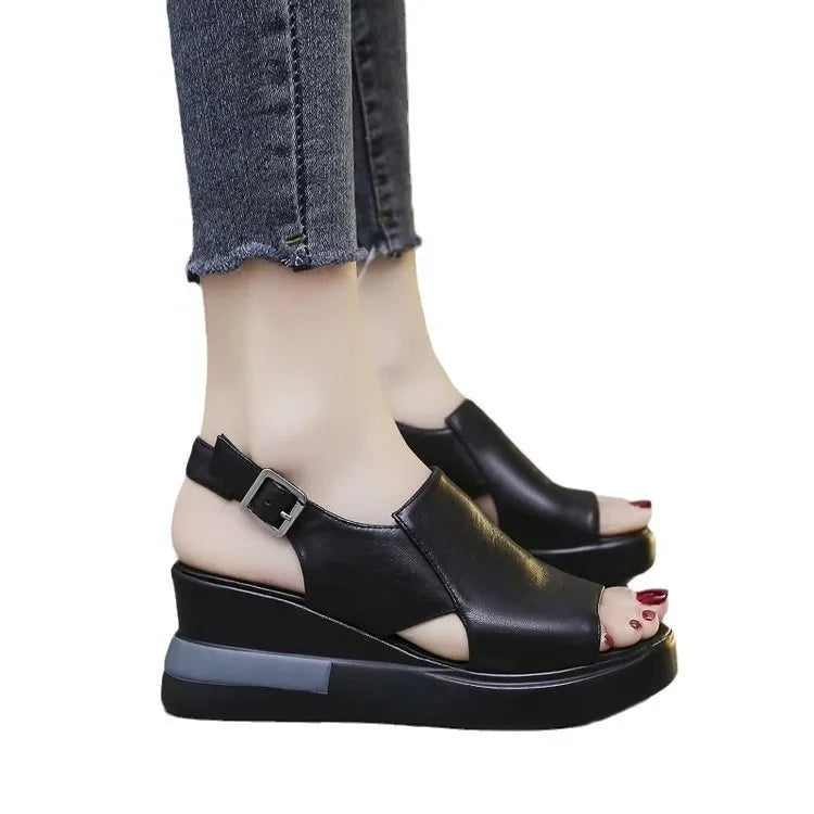 COMFELLE - Women's Platform Sandals Thick Heel Slip-On Summer Outdoor Wear Lightweight Big Size High Heel Slippers Comfortable Shoes