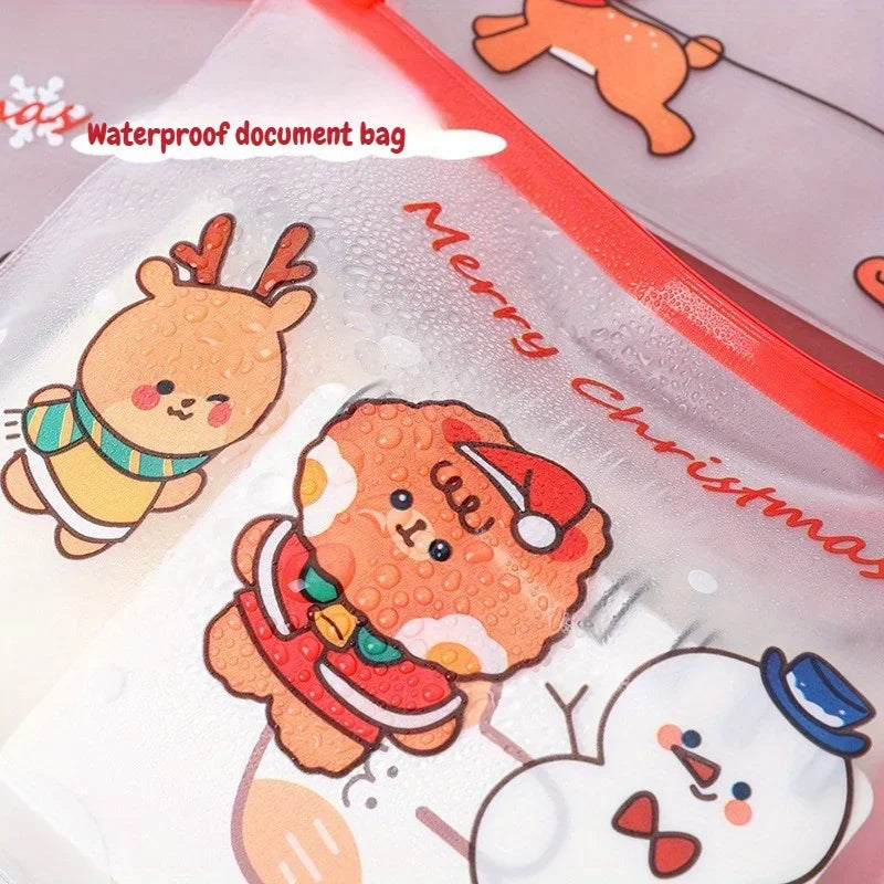 4/12/36pcs Christmas Ring Zip File Bag Transparent Stationery Organizer for Students Multifunctional Pencil Pouch Organizer