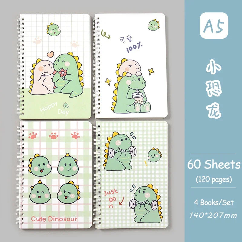 4 Books/Set A5 Coil Lined Notebook High Quality Kawaii Korean Stationery Cute School Supplies for Students