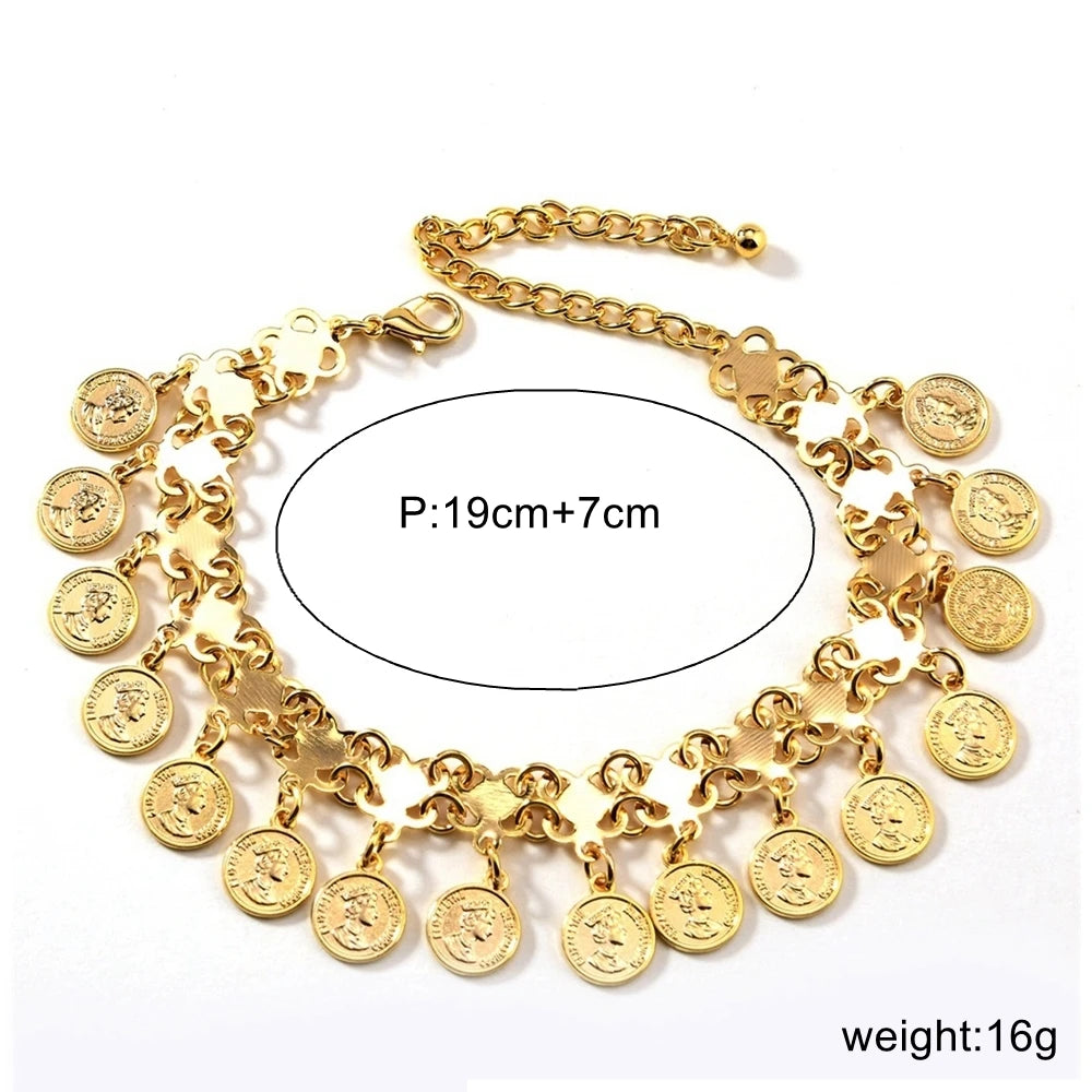 GOLDÉA - 
New Fashion Anklet Gold Color Alloy Coin Tassel Foot Chain Ankle Bracelet Women's Wedding Decoration On Foot