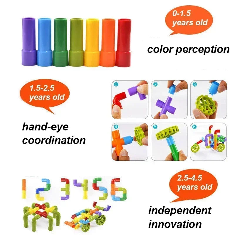 Kids' Plastic Water Pipe Building Blocks Toys Assembly Educational Playsets For Boys Aged 3-4-6 Years Old Creative Connector