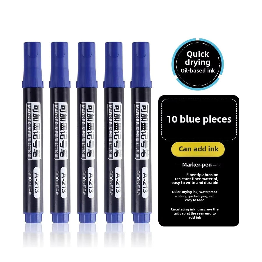 3/5/10 Pcs Permanent Oil-Based Marker Pens Black/Red/Blue - For Metal Wood Plastic Ceramic More - Office Stationery Use