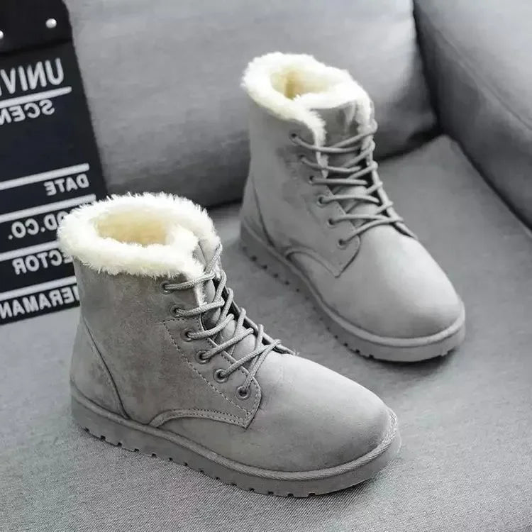 GlamTalon - Thickened Cotton Shoes with Fleece Casual Short Tube Winter Boots for Women Comfortable Warm Large Size Rubber Snow Boots