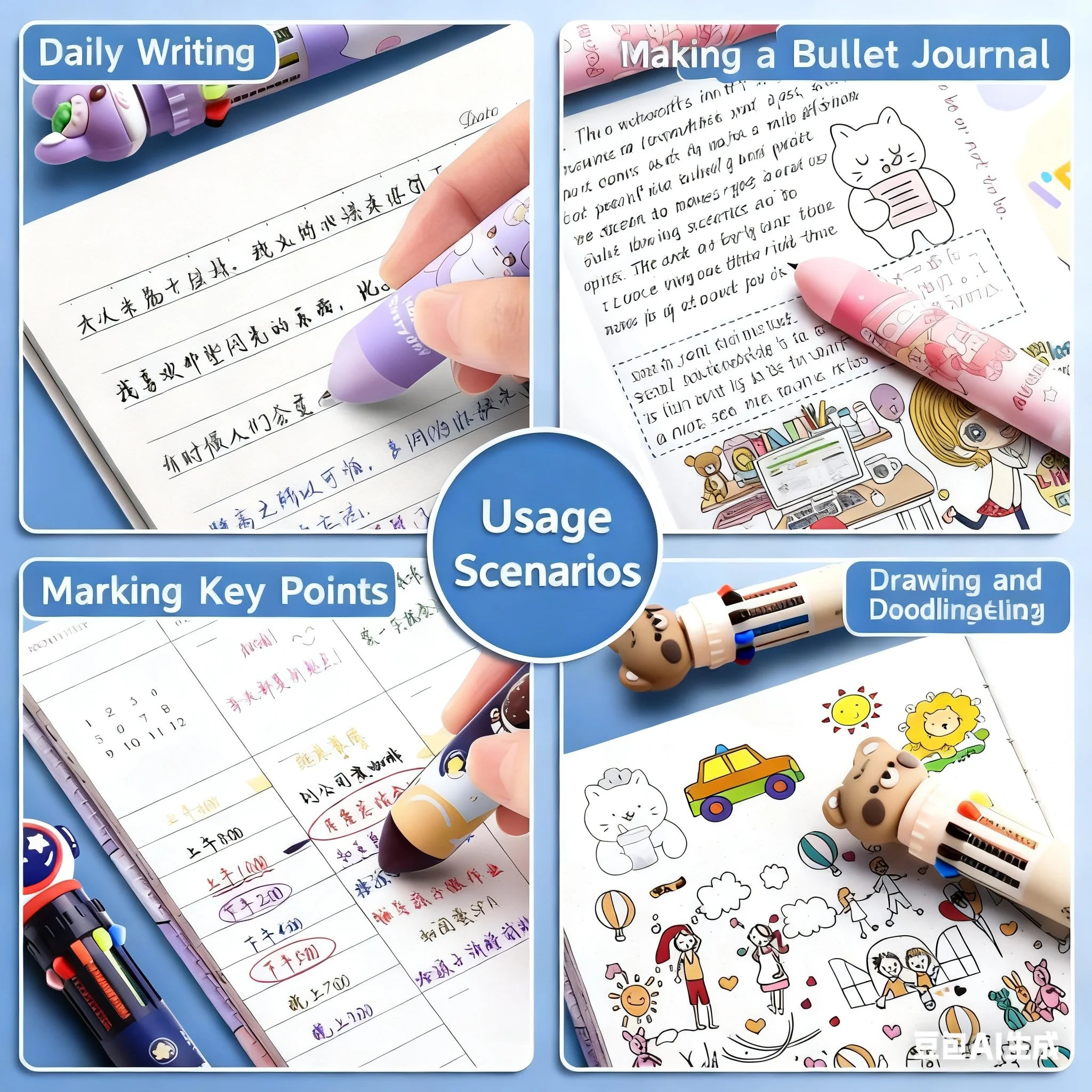 10 color ballpoint pens cartoon cute creative multi-color ballpoint pens press type color multifunctional pens, portable gifts